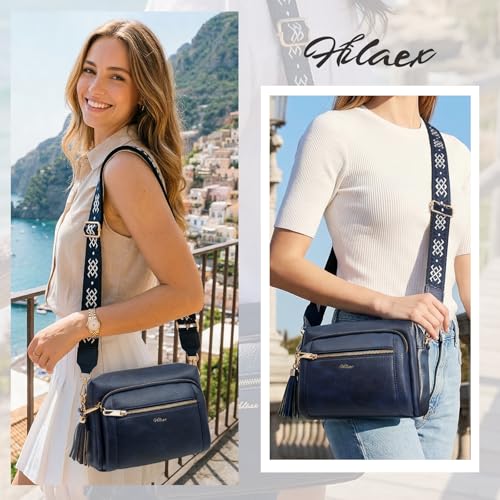 Image of Small Leather Crossbody Bags for Women Anti theft Purses and Handbag Shoulder Hangbag with Wide Strap Tassel