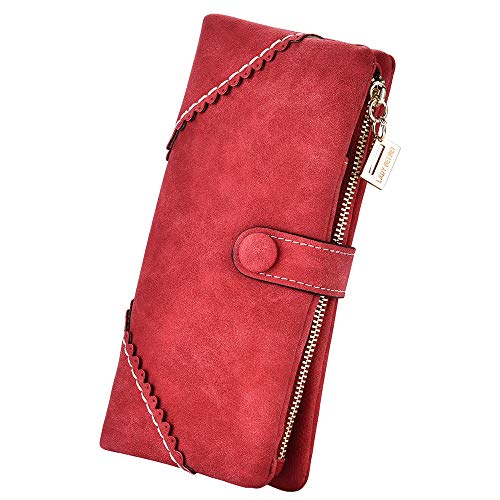 Image of Bird&Fish Women Vegan Leather Wallet Bifold Clutch Large Capacity Card Organizer Buckle Long Purse for Girls Candy Color