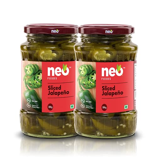 Image of Neo Sliced Jalapenos, Ready-to-Eat Fibre-Rich Topping for Snacks and Salads, Jar, 350g (Pack of 2)