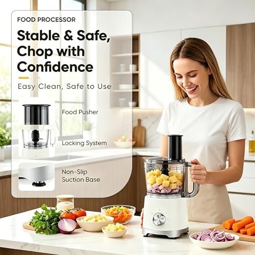 Image of Simple Deluxe 10.5 Cup Food Processor, Multi-Functional Vegetable Choppers Food Grinder with Slicing Shredding Chopping Kneading, Suitable for Smoothie Fruit Dough, 2.6QT, Classic White