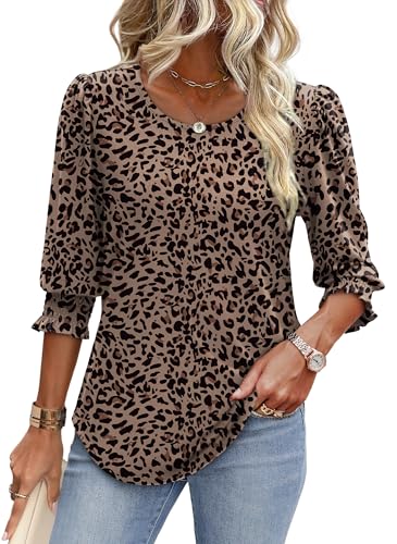 Image of XIEERDUO Blouses for Women Dressy Casual 3 /4 Length Sleeve Womens Tops with Smocked Cuffs