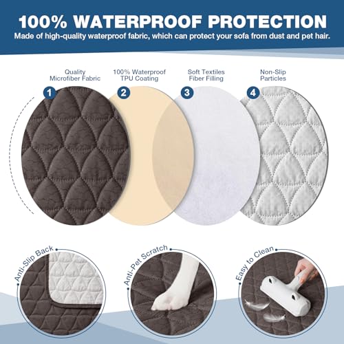Image of TAOCOCO Sectional Couch Covers 100% Waterproof L Shaped Sofa Covers for Right Hand Facing Chaise Lounge, 2 Pieces Couch Cover L Shape Furniture Protector Slipcover for Pets Kids, Small /Chocolate