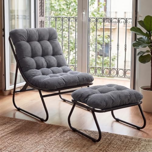 Villeston Chair with Ottoman, Comfy Reading Chair Set | Indoor Ergonomic Lounge Chair for Living Room, Bedroom, Office, Outdoor for Patio, Balcony, Porch