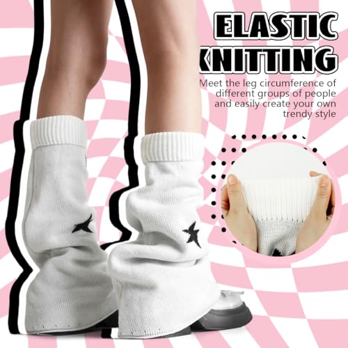 Image of SANNIDHI Leg Warmers for Women Winter Star Print Knit Long Socks for Girls Leg Warmers y2k Accessories Clothes, Elastic Anti-slip Fashion Stockings Stylish Socks for School Girls - 21'' Long, 1 Pairs