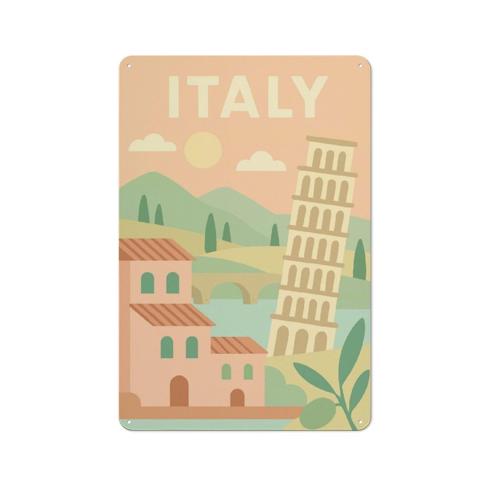 Junmoney Style-5 Everyday Italy Travel Decorative Tin Plaque 30X20cm, Room Wall Plaque For Bedroom, Kitchen, Office Or Living Room