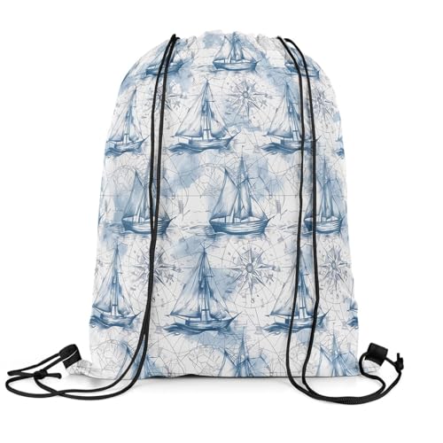 Image of jejeloiu Nautical Drawstring Backpack 13x15.7inch Vintage Sailboat Waterproof Gym Drawstring Bags Sea Ocean Sports String Backpack Beach Swim Travel Bag Sackpack
