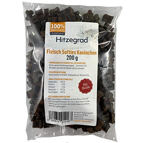 Hitzegrad Fleisch Softies Trainingsleckerli für Hunde, Kaninchen, Strauß, Lachs, Gans, 4er Pack (4 x 200 g)
