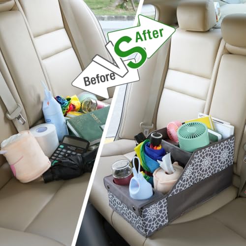 Image of MULISOFT Car Seat Organizer - Backseat with 11 Compartments, 2 Cup Holders, and 2 Oversized Side Pockets for Travel and Storage | Made from durable Oxford fabric with a waterproof surface, anti-slip buckles, and a foldable design for easy storage.