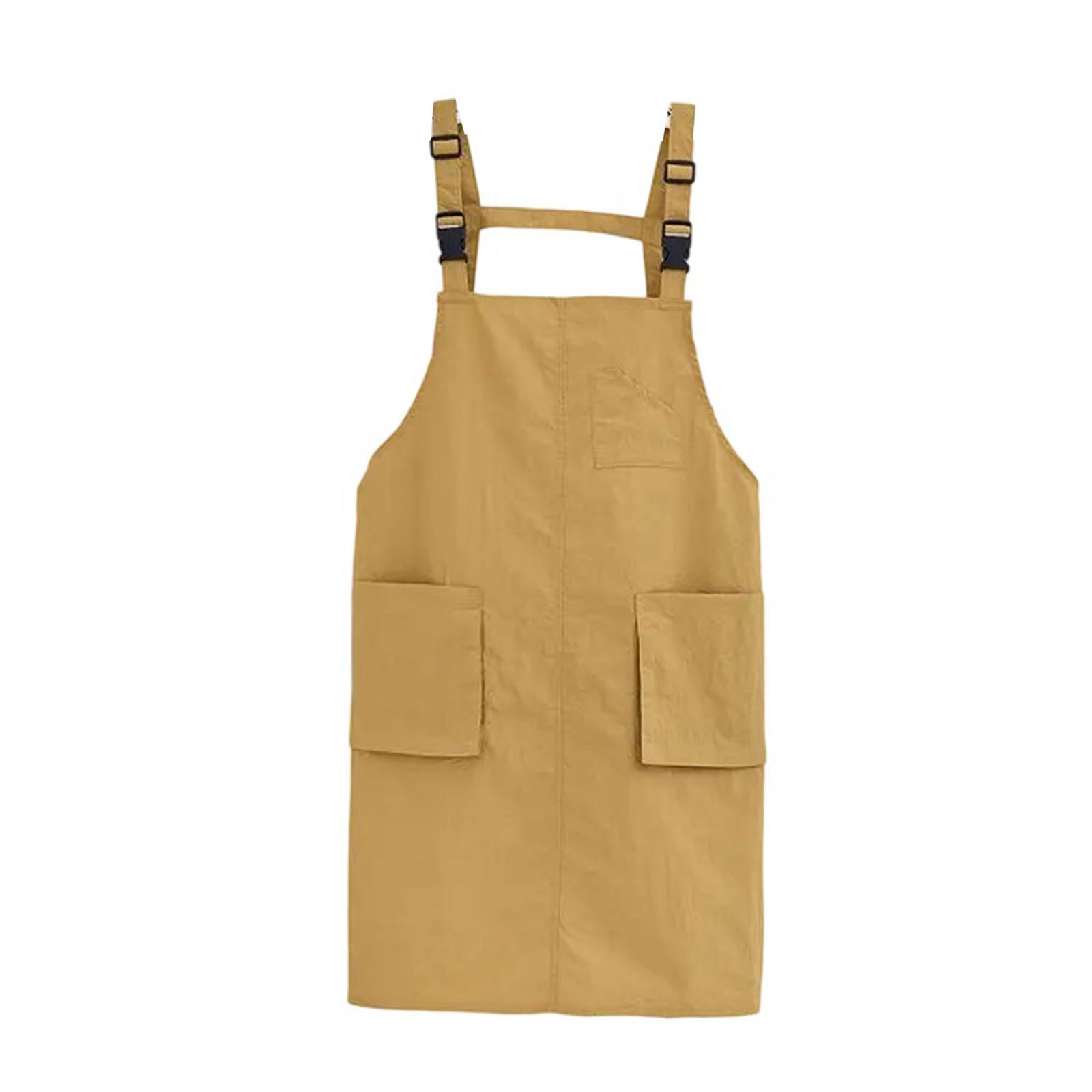 Buxuaaaa Women's Yellow Buckles Pinafore Color Waterproof Apron For With Pockets For Cooking Gardening And Barber Use Barber Apron