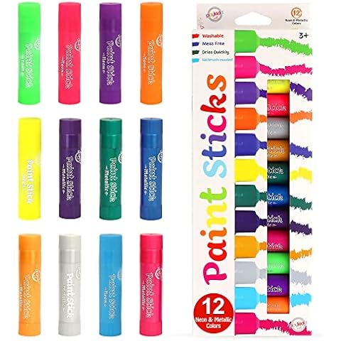 Playkidiz Paint Sticks, Twistable Crayon Paint Sticks, Mess-Free Tempera & Poster Paint, Drying, Great Birthday Gift, Ages 3+ (12 Pack Neon & Metallic) Cover