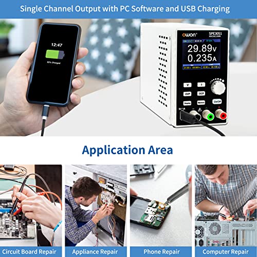 Image of OWON SPE3051 Programmable Lab Power Supply (0-30V 0-5A), 150w Bench DC Power Supply with 2.8 inch LCD Display and Output Enable /Disable Button,Single Channel Output with PC Software and USB Charging