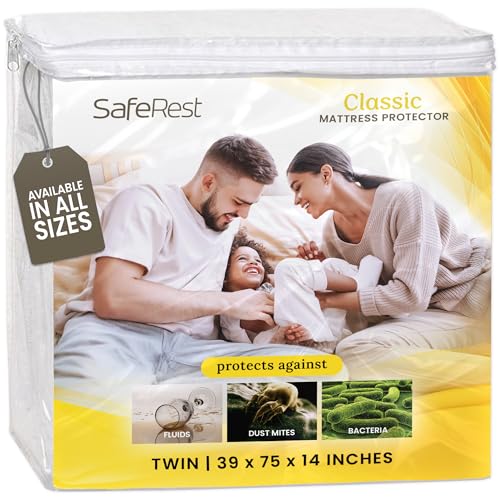 SafeRest Waterproof Mattress Protector Twin Size – Absorbent Breathable Soft Fitted Bed Cover with 18' Deep Stretchable Pockets – Machine Washable Twin Mattress Cover