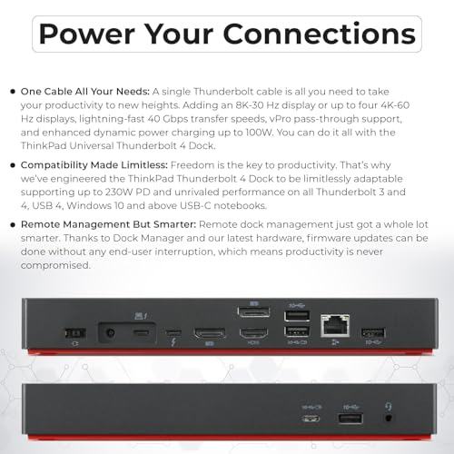Image of 40B00300US Lenovo Docking Station USB C Bundle - 1 Year Warranty, Supports 4K Display, Thunderbolt 4 Dock with 300W Adapter, Anyhdd HDMI, DisplayPort, Thunderbolt Cables & Cloth