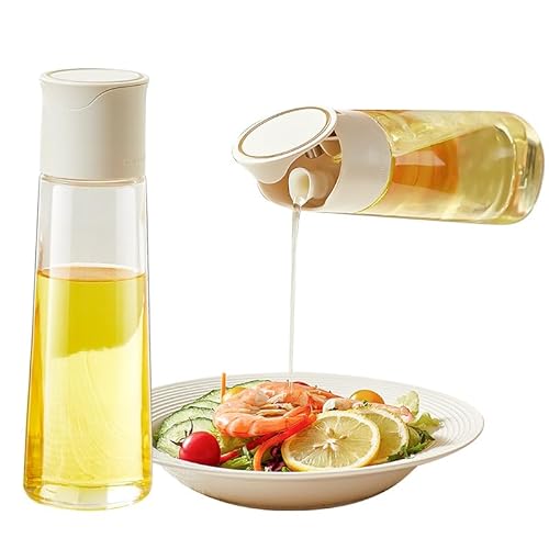 R&M essentials Aceitera cristal, Aceitera antigoteo, 500ml, boquilla silicona, Dispensador de aceite, Botella cristal, se desmonta para fácil rellenado y limpieza, Aceitera y Vinagrera (Blanca)