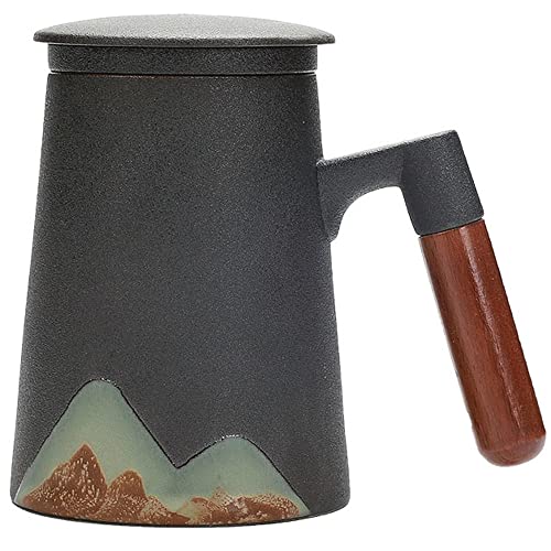 XIALON 400ml Mountain Pattern Ceramic Filter Tea Mugs Ceramic Coffee Cup Chinese Tea Cup