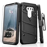 Zizo Bolt Series Compatible with LG V30 Case Military Grade Drop Tested with Tempered Glass Screen Protector, Holster LG V35 ThinQ Case Black