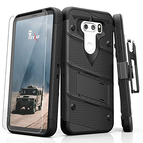 Zizo Bolt Series Compatible with LG V30 Case Military Grade Drop Tested with Tempered Glass Screen Protector, Holster LG V35 ThinQ Case Black