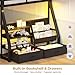 ADORNEVE Low Bunk Bed with Sling Bookshelves, Storage Drawers & Power Outlet, LED Metal Floor Bunk Twin Over Twin with Full-Length Guardrail & Metal Slats, No Box Spring Needed, for Kids, Black