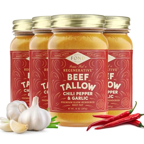 FOND Regenerative 100% Grass-Fed Beef Tallow, Chili &amp; Garlic, 14oz (4-Pack)