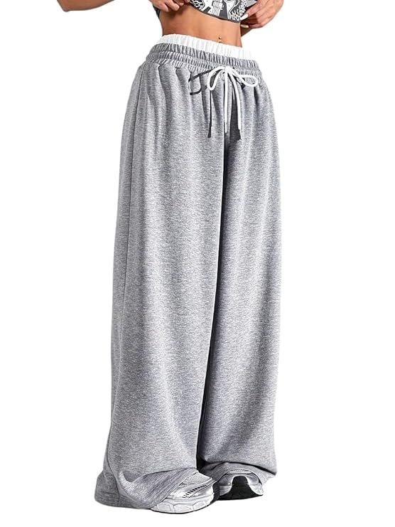 Women’s Solid Wide Leg Track Pants with Elastic Waist & Drawstring, Casual Lounge & Sportswear Trousers-picture-45