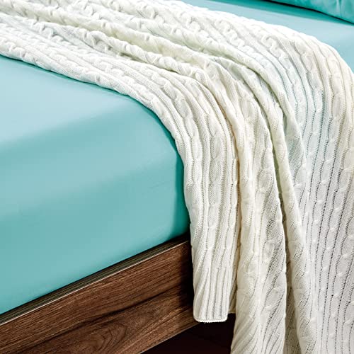 FreshCulture King Fitted Sheets, Bulk Pack of 6, Deep Pocket, Soft Microfiber Bottom Sheets for Home, Salons, Hotels, King Size Fitted Sheets Only (Spa Blue)
