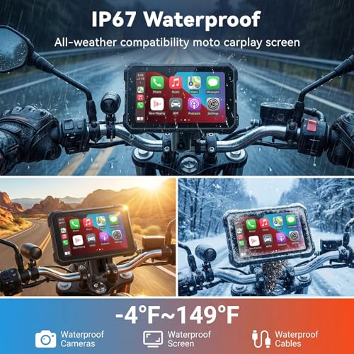 Image of SIXTOP Motorcycle CarPlay Screen with HD 1080P Dual Dash Cam Wireless CarPlay Android Auto Screen for Motorcycle TPMS Pantalla para Moto 5 inch IP67 Waterproof Touchscreen, Bluetooth, GPS, Voice Control