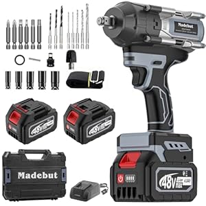 Cordless Impact Wrench,3-speeds Cordless Impact Gun with 2*4.0Mah, 1000N.m (740Ft-lbs) Electric Impact Erench with 5 Sleeves, High Torque 1/2 Impact Wrench, Power Impact Wrenches for Home Car Tyre