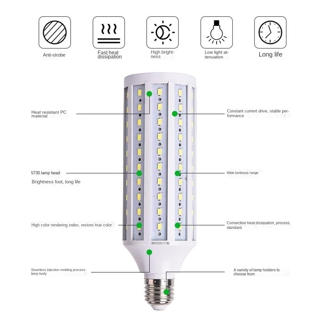 1fortunate Confezione da 10 lampadine a diodi LED E27 AC220V SMD5730 Faretto a diodi LED senza sfarfallio(Warm White,50W)