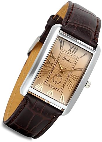 Lancardo Retro Vintage Square Quartz Analog Watch Silver Tone Case Crocodile Pattern Brown Leather Business Casual Dress Wrist Watch