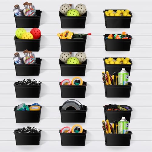 Unittype 18 Pcs Slat Wall Bins Slat Wall Accessories Storage Bins Plastic Containers Organizer for Garage Craft Room Tool Shed Workshop(Black)