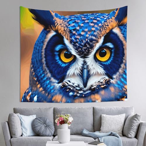 Tapiz de búho azul con estampado de alta definición, decoración textil DUWAA de 152x130