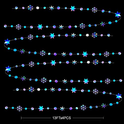 Image of Clearance Winter Wonderland Party Decorations Iridescent Snowflake Garland Holographic Paper Snowflake Streamer for Winter Onederland Christmas Frozen Birthday Wedding Bridal Shower Party Supplies