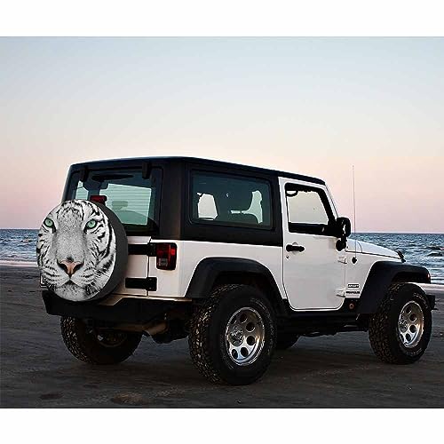 Image of White Tiger Spare Tire Cover Animal Portrait Beautiful Feline Head Closeup Weatherproof Universal Wheel Protectors Camper Tire Covers for Trailer Rv Travel(17 inch)