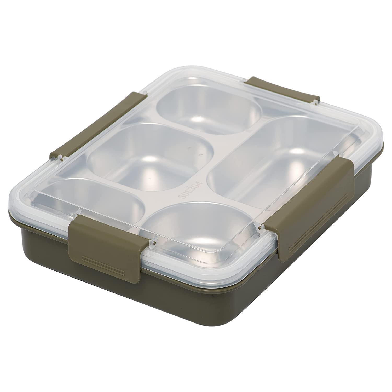 J - GO THE BUSINESS HUB Divided Lunch Box Bento Box 5 Compartments Leakproof Stackable Large Capacity Plastic Stainless Steel Fresh-Keeping Food Container Chopstick and Spoon, Healthy Meals