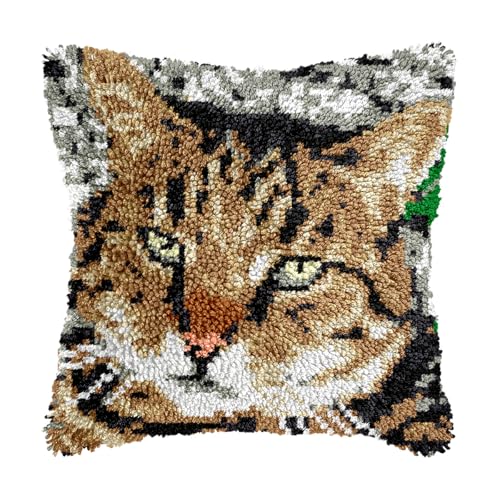 Image of bositigo Cat Latch Hook Pillow Kit for Adults & Kids, DIY Pre-Printed Canvas Craft, 17x17 Inch Decorative Cover for Sofa Cushions, Bedroom Decor (Cat Pattern 56)