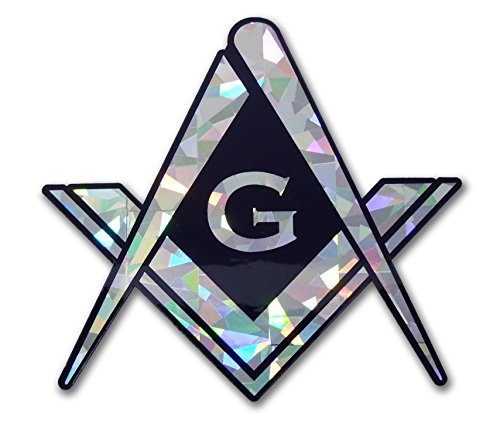 Image of Elektroplate Mason G Square & Compass Silver Reflective Car Decal 3.1 inch | Premium Weatherproof Automotive Grade Metallic Masonic Sticker for Water Bottle, Laptop & More; Made in the USA