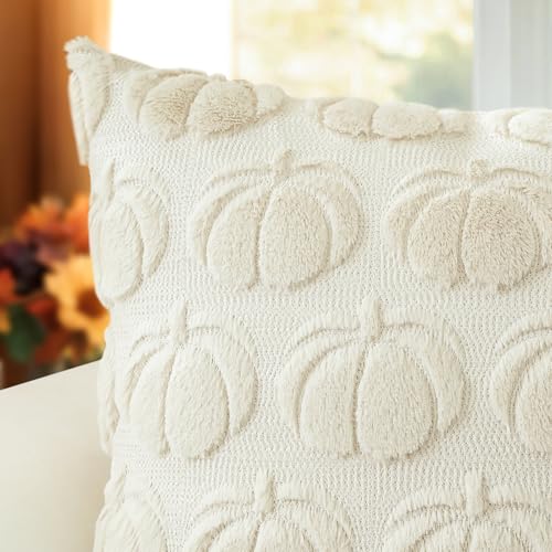 JOTOM Fall Cushion Covers 40x60cm Set of 2 Pumpkin Autumn Thanksgiving Decorative Throw Pillow Covers Soft Plush Faux Fur Pillow Case for Home Bedroom Couch Sofa Decor (Cream Beige) - Cosy Home Interiors JOTOM Fall Cushion Covers 40x60cm Set of 2 Pumpkin Autumn Thanksgiving Decorative Throw Pillow Covers Soft Plush Faux Fur Pillow Case for Home Bedroom Couch Sofa Decor (Cream Beige) - Image 3
