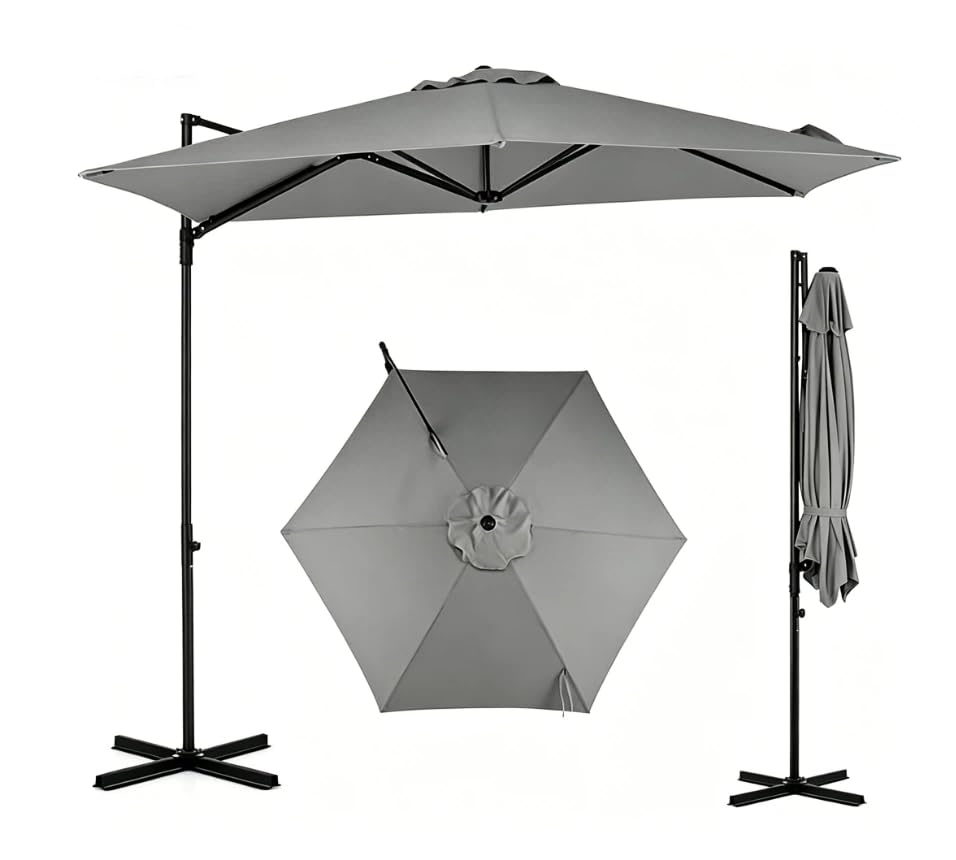 KOMFOTTEU 290 x 290 cm Sombrilla Terraza Exterior, Parasol de Jardín con Rotación de 360°, Ventilación Superior, Varillas Resistentes, Correa de Sujeción, para Terraza, Patio, Mercado