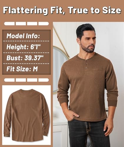 ZITY Long Sleeve Henley Shirts for Men Casual Waffle Thermal Fashion Pullover 3-Button T-Shirt with Pocket2