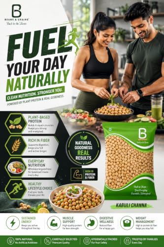 Image of Beans & Grains Premium Kabuli Chana | High Protein & Fiber | 100% Natural, Vegan & Hygienically Packed | 1KG | pack of 1