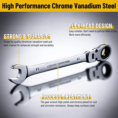 Pilida 13Mm Ratcheting Wrench Metric Flexible Head Gear Combination Wrench 72 Teeth Ratcheting Box Spanner Chrome Vanadium Steel #TOP2