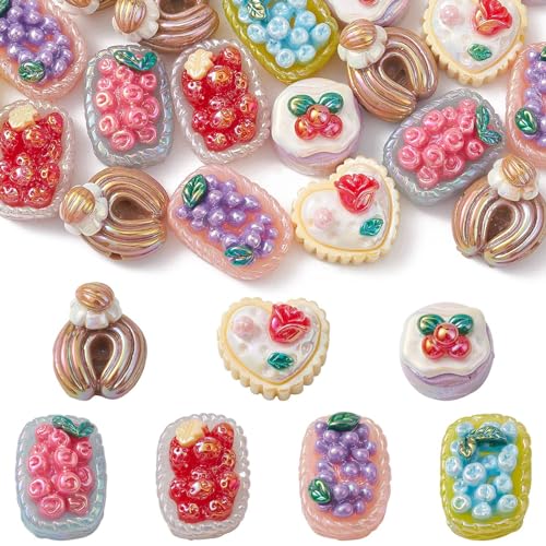 LiQunSweet 30 Pcs Mixed Shapes Imitation Food Resin Beads Dessert Cake Cookies Plastic Loose Spacer Beads for DIY Jewelry Making Craft Accessories