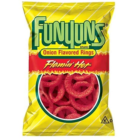 Frito Lay Flamin Hot Funyuns Onion Flavoured Rings - Large 5 3/4 oz - 163g Bag - American Crisps Cover