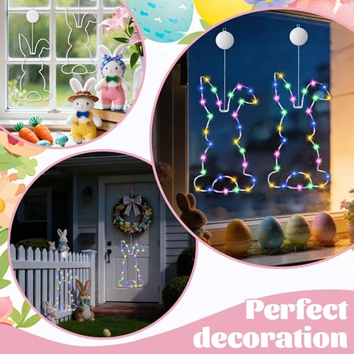 2PCS Osterhase Fensterlichter, Osterdeko LED Hase Fensterdeko mit Timer & Saugnapf, Osterdeko LED Fenster Licht, Osterhase Fenster Licht, Ostern Deko LED Lichterkette, für Innen Außen Fenster Deko