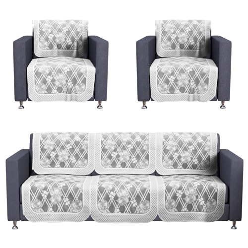 Image of Kuber Industries 5 Seater Anti Slip Sofa Covers for Home | Decorative Sofa Set Cover for Living Room | Protective Sofa Sheet & Sofa Seat Cover from Spill & Shot | Cross Flower Net - Grey