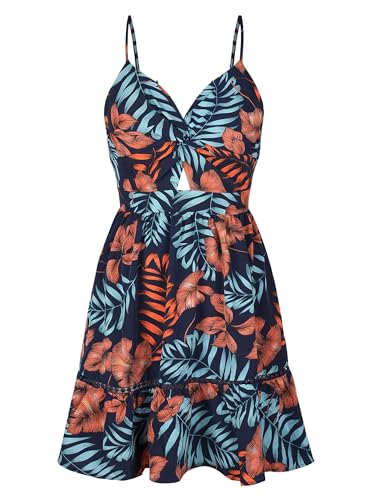 Image of CUPSHE Women's Floral Mini Sundress Twisted V Neck Sleeveless Short Dress Self Tie Back Summer Vacation Beach Dress