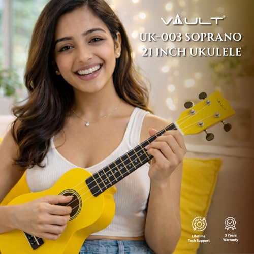 Image of Vault UK-003 Soprano Colourful Ukulele 21 inch With Gig Bag (Yellow)