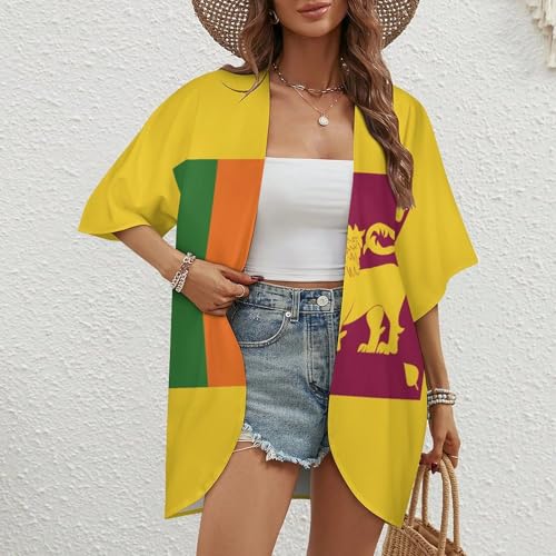Womens Swimsuit Coverup Sri Lanka Flag Lightweight Cardigan Bathing Suit Beach Cover Up Swimwear Dress for Women2