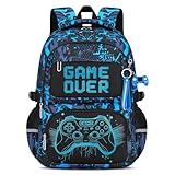 Amythe Zaino Scuola Elementare Bambino Luminoso, Zaino Media per Ragazzo Impermeabile per 15.6' Laptop con una tasca nascosta anti-furto, Zaini da Viaggio Casual Leggero e Moda, Blu