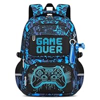 Amythe Schulrucksack Jungen Teenager, Schultasche Kinder mit Reflektoren für 3. bis 7. Klasse, Schulranzen Wasserdichter für 15.6 Zoll Laptop, Blau